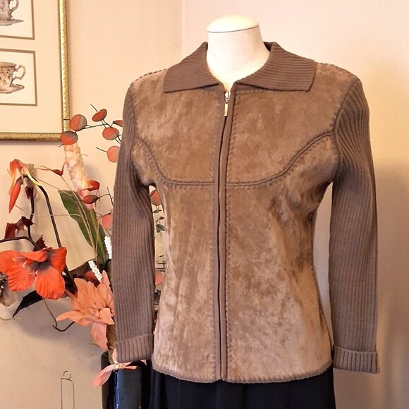 NWT Woman's Light Brown Camel Zip-Up Cardigan Knitwear Lightweight Sweater 6 S - Picture 4 of 6